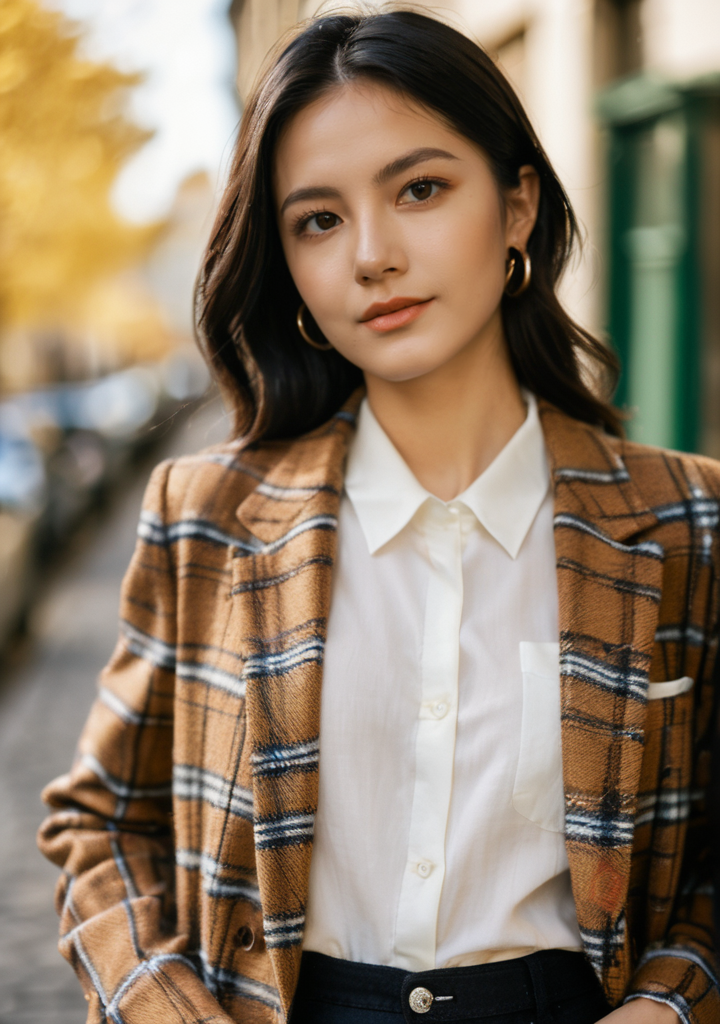 03503-2666540903-xxmix_girl,portrait of a woman,soft light,sunshine,(Canon RF 85mm f_1.2L_0.7),Eye-level Angle,standing,smile,Plaid blazer, black.png